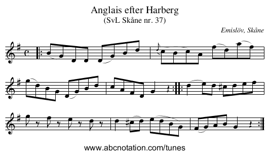 Anglais efter Harberg - staff notation
