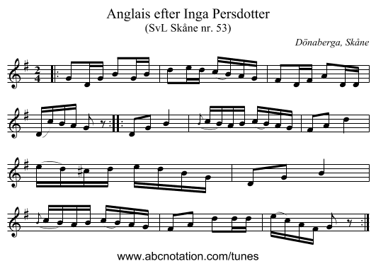 Anglais efter Inga Persdotter - staff notation