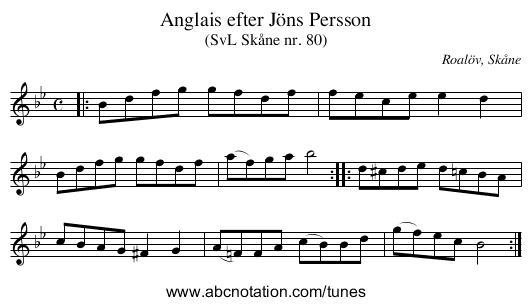 Anglais efter Jöns Persson - staff notation