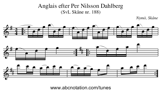 Anglais efter Per Nilsson Dahlberg - staff notation