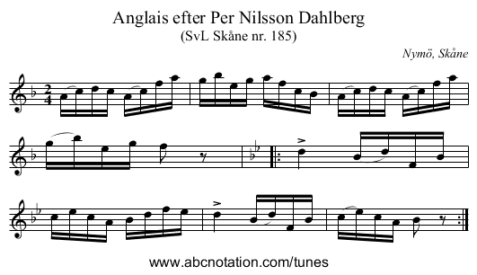 Anglais efter Per Nilsson Dahlberg - staff notation