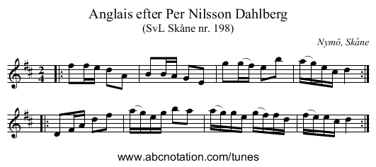 Anglais efter Per Nilsson Dahlberg - staff notation