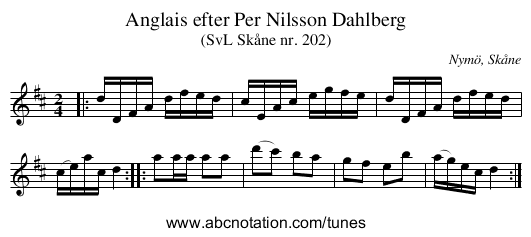 Anglais efter Per Nilsson Dahlberg - staff notation