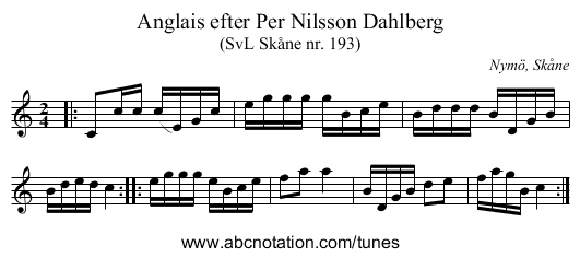 Anglais efter Per Nilsson Dahlberg - staff notation