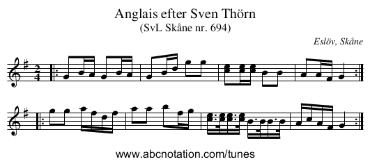 Anglais efter Sven Thörn - staff notation