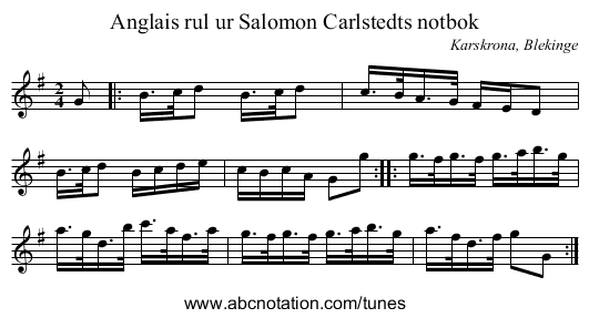 Anglais rul ur Salomon Carlstedts notbok - staff notation