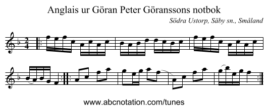 Anglais ur Göran Peter Göranssons notbok - staff notation