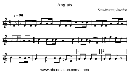 Anglais - staff notation