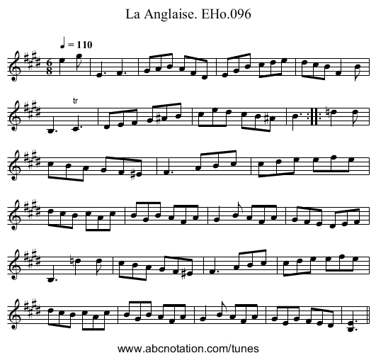Anglaise. EHo.096, La - staff notation