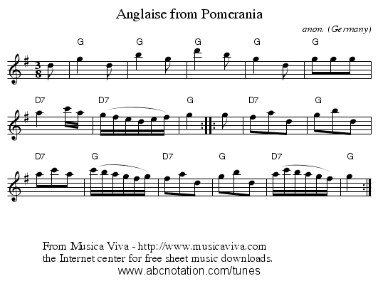 Anglaise from Pomerania - staff notation