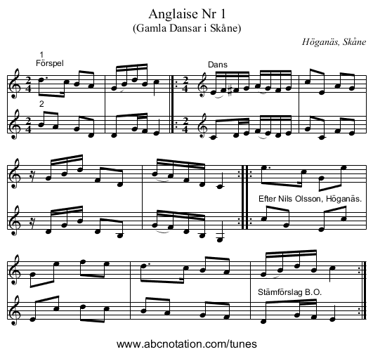 Anglaise Nr 1 - staff notation