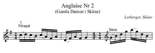 Anglaise Nr 2 - staff notation