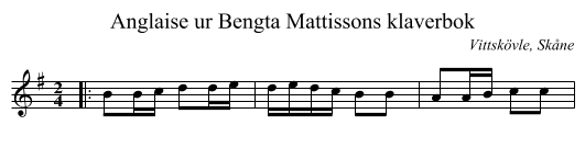 Anglaise ur Bengta Mattissons klaverbok - staff notation