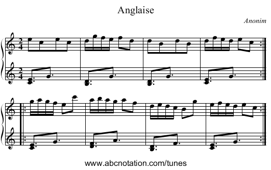 Anglaise - staff notation