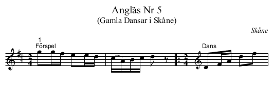 Angläs Nr 5 - staff notation