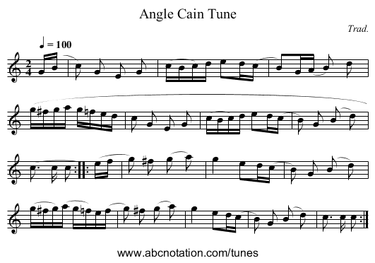 Angle Cain Tune - staff notation