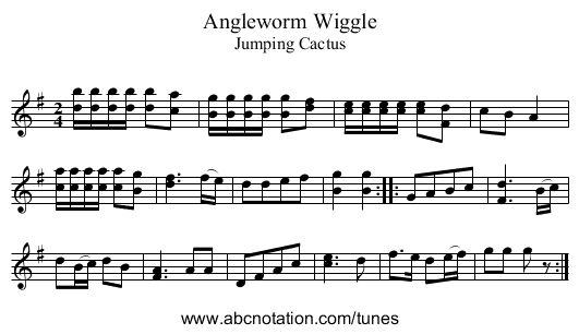 Angleworm Wiggle - staff notation