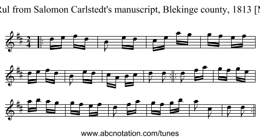 Angl-Rul from Salomon Carlstedt's manuscript, Blekinge county, 1813 [M167]) - staff notation