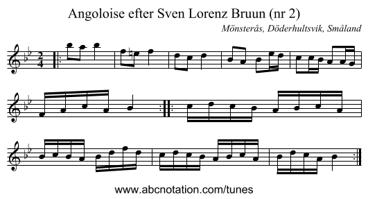 Angoloise efter Sven Lorenz Bruun (nr 2) - staff notation