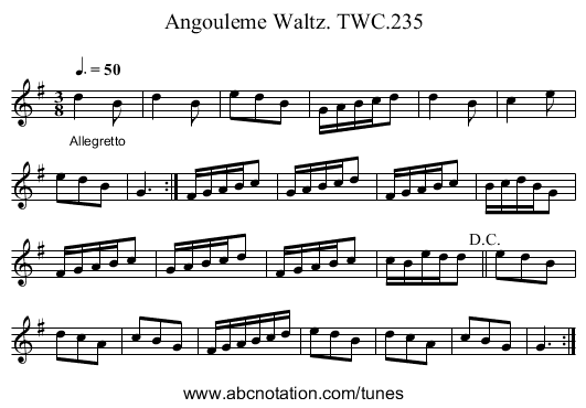 Angouleme Waltz. TWC.235 - staff notation