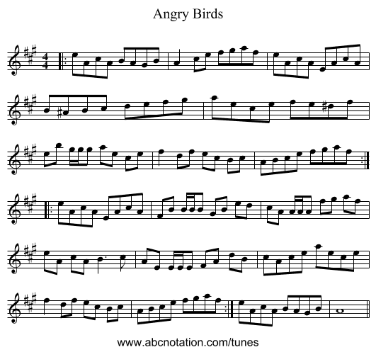Angry Birds - staff notation