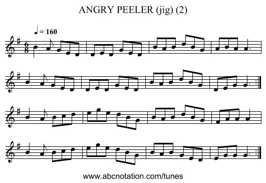 ANGRY PEELER (jig) (2) - staff notation