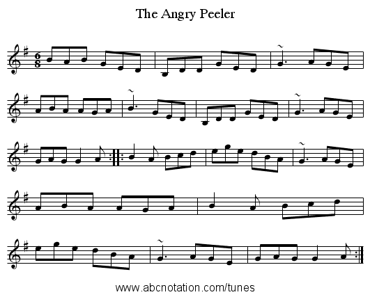 Angry Peeler, The - staff notation