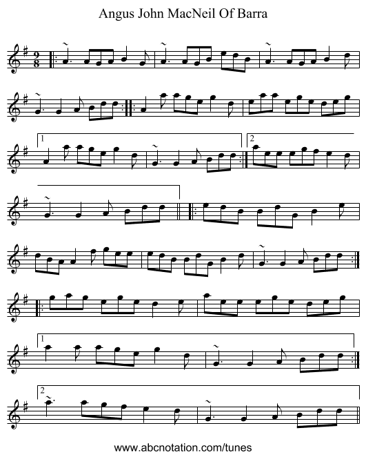 Angus John MacNeil Of Barra - staff notation