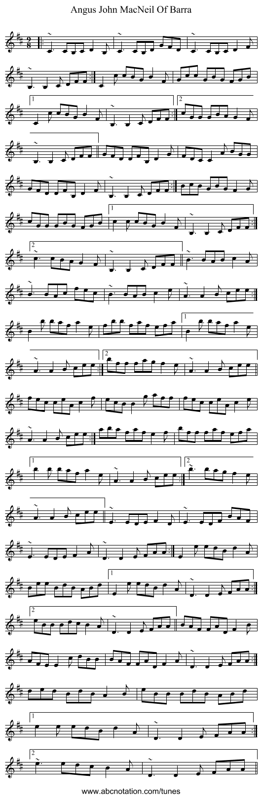 Angus John MacNeil Of Barra - staff notation