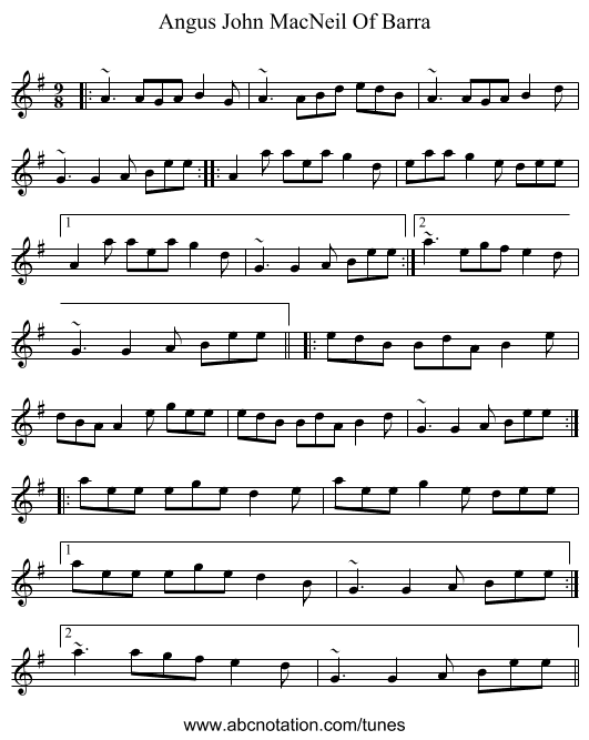Angus John MacNeil Of Barra - staff notation