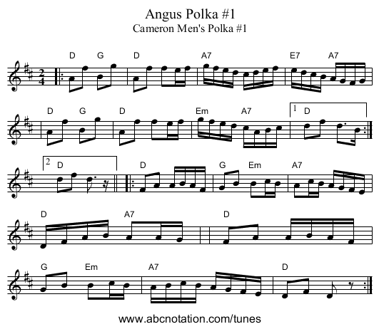 Angus Polka #1 - staff notation