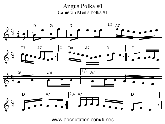 Angus Polka #1 - staff notation