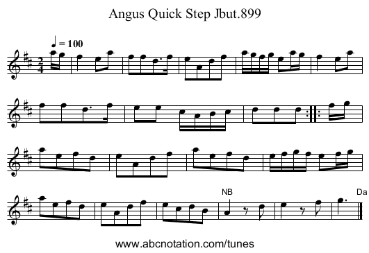 Angus Quick Step Jbut.899 - staff notation