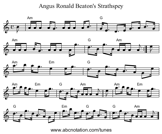 Angus Ronald Beaton's Strathspey - staff notation