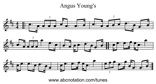 Angus Young's - staff notation