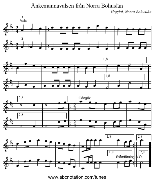 Änkemannavalsen från Norra Bohuslän - staff notation