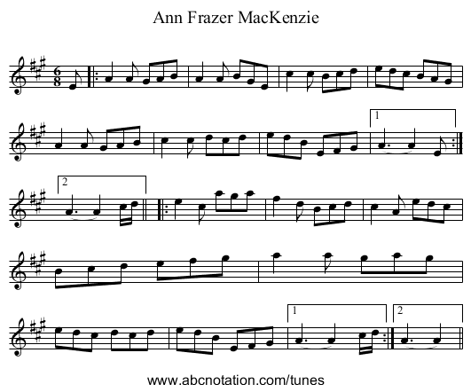 Ann Frazer MacKenzie - staff notation