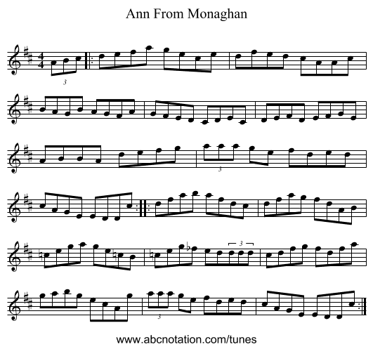 Ann From Monaghan - staff notation