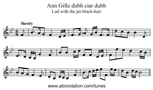 Ann Gille dubh ciar dubh - staff notation