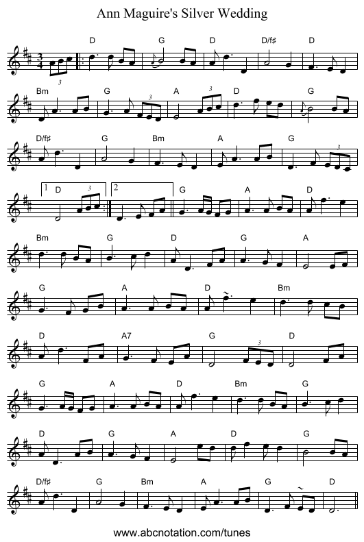 Ann Maguire's Silver Wedding - staff notation