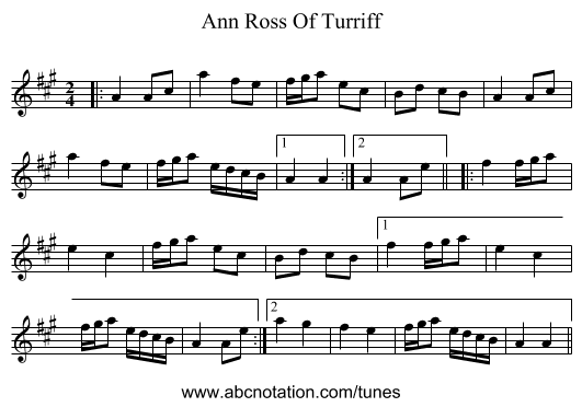 Ann Ross Of Turriff - staff notation