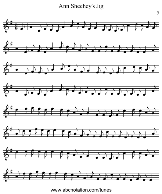Ann Sheehey's Jig - staff notation