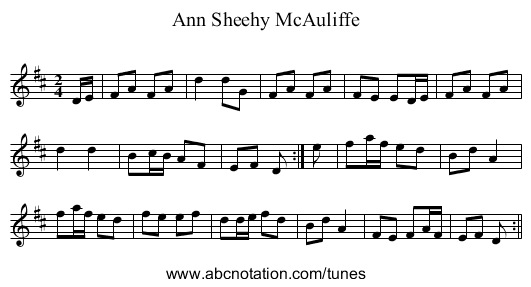 Ann Sheehy McAuliffe - staff notation