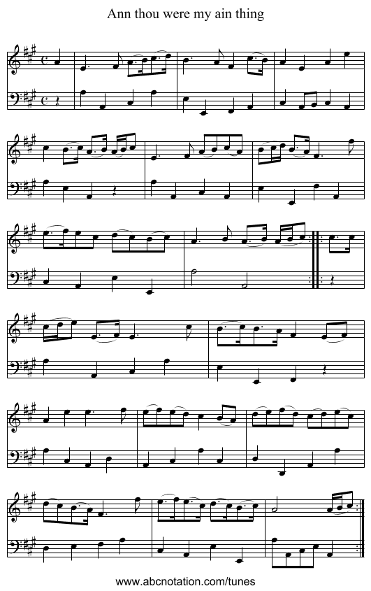 Ann thou were my ain thing - staff notation