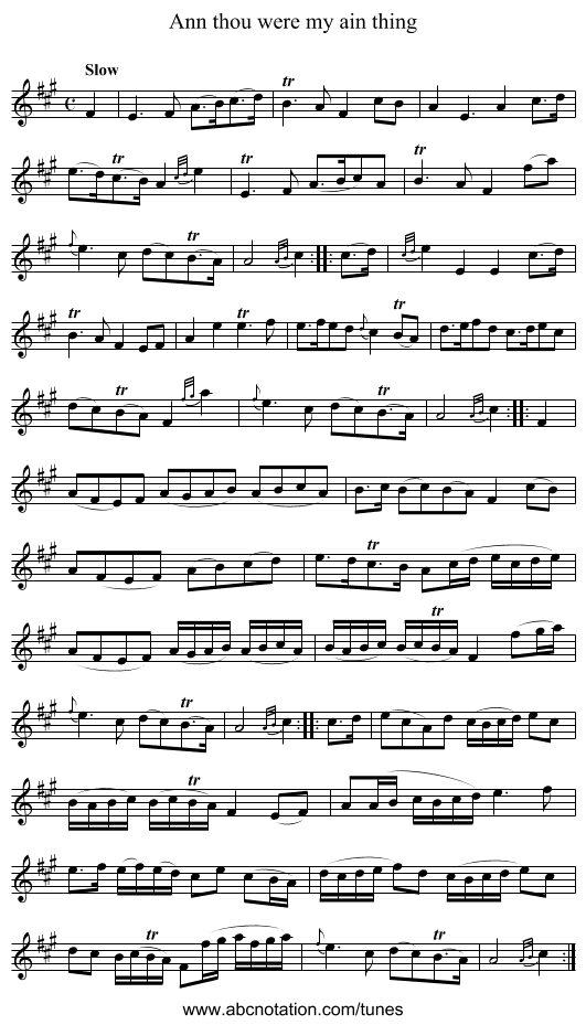 Ann thou were my ain thing - staff notation