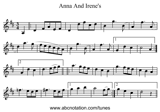 Anna And Irene's - staff notation
