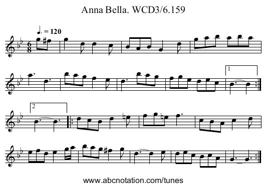 Anna Bella. WCD3/6.159 - staff notation