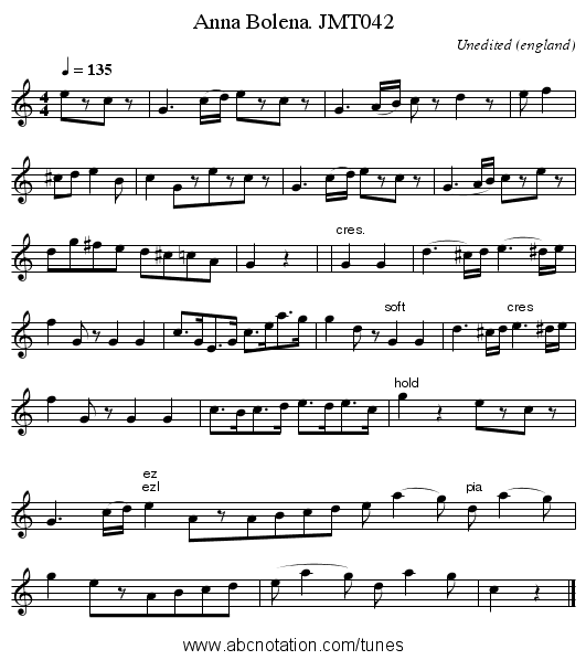 Anna Bolena. JMT042 - staff notation