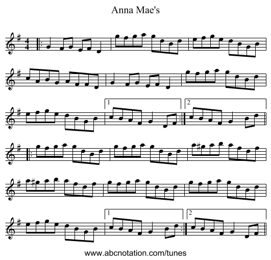 Anna Mae's - staff notation