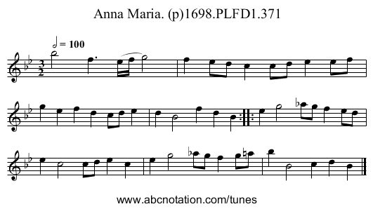 Anna Maria. (p)1698.PLFD1.371 - staff notation